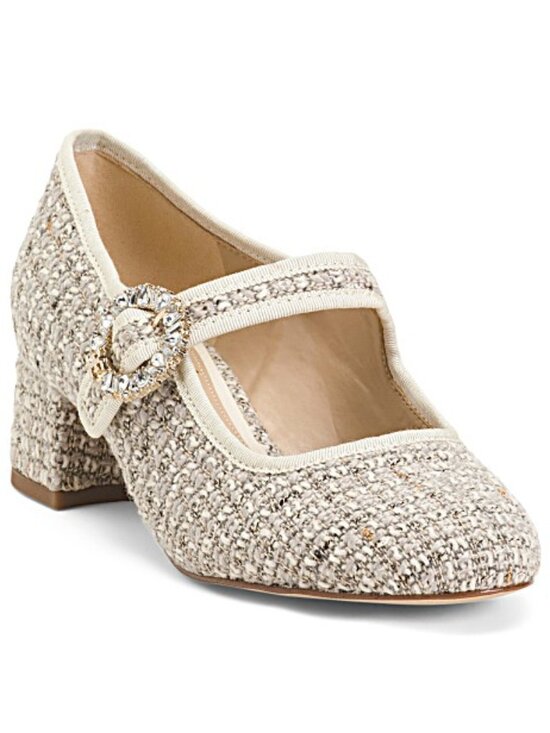Sam Edelman Shoes - Sam Edelman Cream Tweed Mary Jane Block Heel with Jewel Buckle